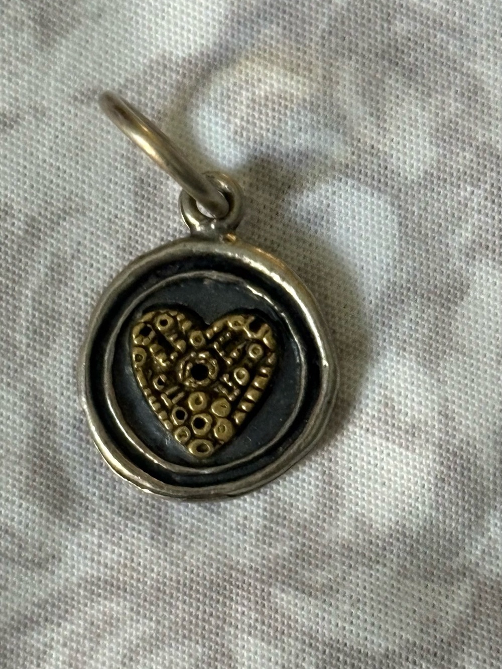 Waxing Poetic Gold and Silver Heart Disc Charm Pendant